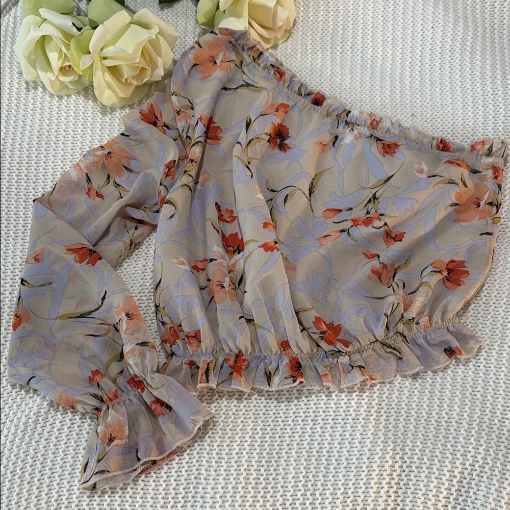 Code X Mode Floral Off-Shoulder Blouse - Lavender and Orange
